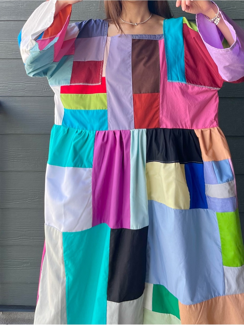 Handmade Quilted Patchwork Colorblock Dress SKU 06151 - Picture 9 of 15